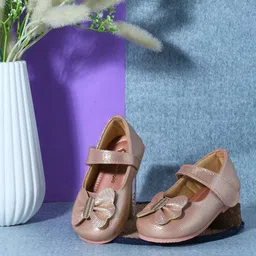 Mine Sole Bow Glitter Applique Detailed With Velcro Closure Mary Jane Ballerinas - Rose Gold image 1