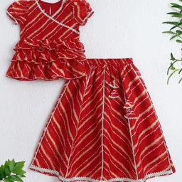 The Magic Wand Coven Woven Half Puffed Sleeves Leheriya Printed & Gota Lace Embellished Choli Lehenga Set - Maroon-image-76