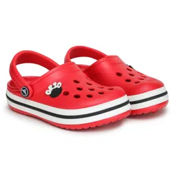 ABROS Akzo Text Applique Detailed Perforated Slingback Clogs - Red image 4