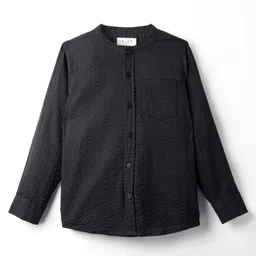 arias by lara dutta Arias 100% Cotton Woven Full Sleeves Mandarin Collar Shirt With Textured Design - Black image 3