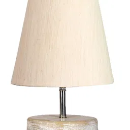 Devansh off-white cotton Round white brushed wood Table Lamp image 4