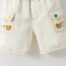Mark & Mia Cotton Shorts with Bear Patch & Embroidery - Beige image 4