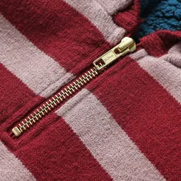 Yellow Apple Knitted Full Sleeves Hooded Striped Pullover Sweater With Kangaroo Pockets - Maroon image 4