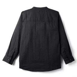 arias by lara dutta Arias 100% Cotton Woven Full Sleeves Mandarin Collar Shirt With Textured Design - Black image 4