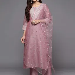 JAINICA Women Ethnic Motifs Embroidered Kurta with Trouser & Dupatta image 1