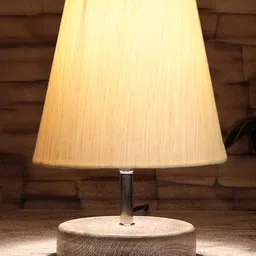 Devansh off-white cotton Round white brushed wood Table Lamp image 5
