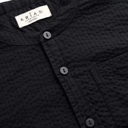 arias by lara dutta Arias 100% Cotton Woven Full Sleeves Mandarin Collar Shirt With Textured Design - Black image 5