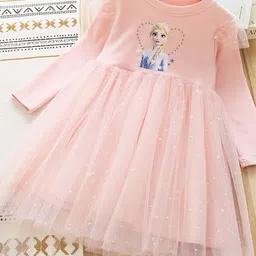YK Girls Cartoon Characters Printed Fit & Flare Knee Length Dress-picture-13