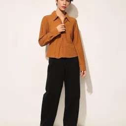 Only Brown Polyester Solid Long Sleeves Shirt image 5