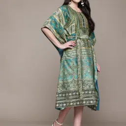 AARKE RITU KUMAR Turquoise Sarika Kaftan Dress image 3