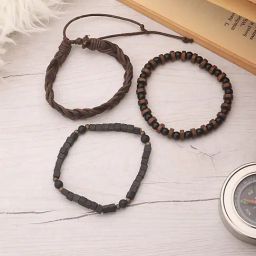 Aatmana Multicolor Brass Set Of 3 Beaded Elasticated Bracelet-picture-27