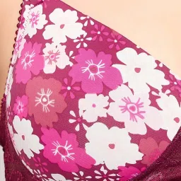 Clovia Maroon Floral Print Full Coverage T-Shirt Bra image 5