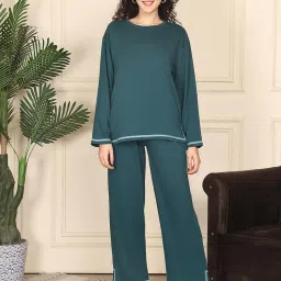 Kanvin Women Teal Solid Full Sleeves Night Suit-picture-26