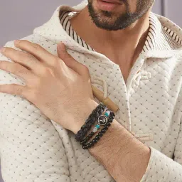 Aatmana Black Brass Set Of 3 Beaded Elasticated Bracelet image 2