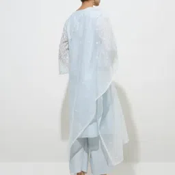 Vark by Westside Blue Cotton-Blend Kurta, Palazzos and Dupatta Set image 2