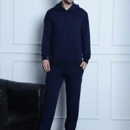 Vimal Jonney Navy Regular Fit Hooded Sweatshirt & Trackpants Set-picture-27