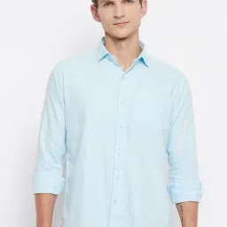 Duke Blue Slim Fit Self Design Shirt-image-26