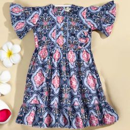 Bella Moda Girls Multi Cotton Half Sleeves Abstract Printed Dress-picture-14