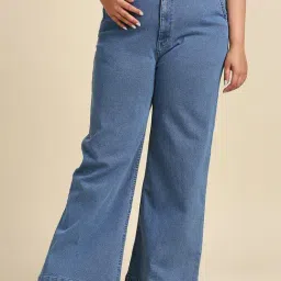 High Star Blue Relaxed Fit High Rise Lightly Washed Jeans-picture-28