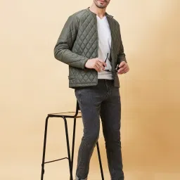 Being Human Dark Green Oversized Self Pattern Biker Jackets image 5