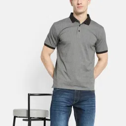 Octave Grey Cotton Regular Fit Printed Polo T-Shirt image 5