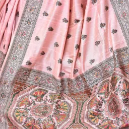 Elora Pink Silk Printed Saree With Unstitched Blouse image 5