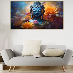 DEKORSTATION Blue & Orange 1 Piece Canvas Budha Wall Painting-picture-12
