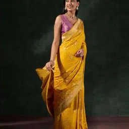 Taneira Yellow Woven Saree With Unstitched Blouse-picture-5