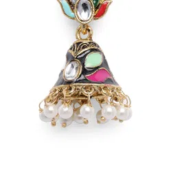 AARSHVI Gold-Plated Kundan Contemporary Jhumkas Earrings image 4