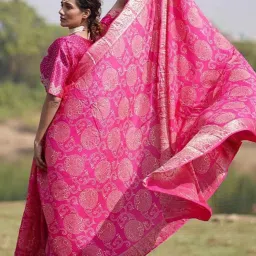 Chidiyaa Pink Dola Silk Block printed Saree image 5