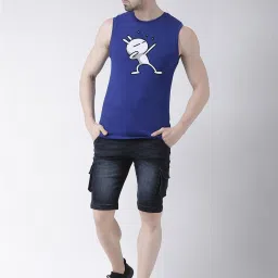 Friskers Blue Slim Fit Sleeveless T-Shirt image 5