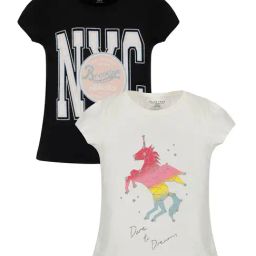 Plum Tree Kids Black & White Embellished T-Shirts (Pack Of 2)-picture-46