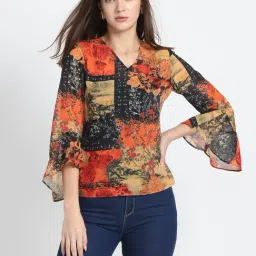 SHAYE Orange & Black Floral Print Top-picture-18
