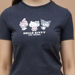 Ginger By Lifestyle Dark Grey Cotton Regular Fit Printed T-Shirt image 4