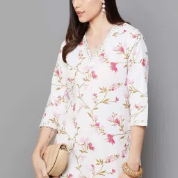 Melange by Lifestyle Off-White Cotton Printed Straight Kurta image 5