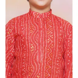 AJ Dezines Kids Coral & White Printed Full Sleeves Kurta with Pyjamas image 5