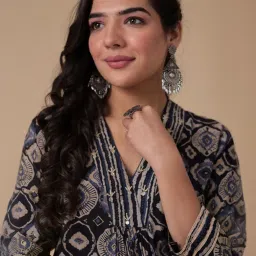 Zari Jaipur Blue Printed Kurta Salwar Set image 5