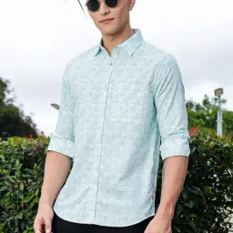 Thomas Scott Green Cotton Geometric Regular Fit Shirt-picture-11