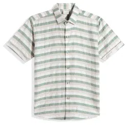 Cavio Boys Green Cotton Striped Comfort Fit Shirt image 2