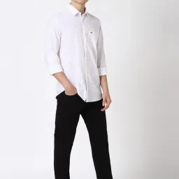 Peter England White Cotton Slim Fit Printed Shirt image 5