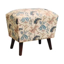 GLOBALLY INDIAN Beige & Blue Printed  Wooden Rectangular Puff Ottoman image 2