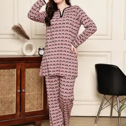 Kanvin Women Pink Geometric Full Sleeves Night Suit-image-21