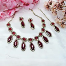 VATSALYA creation Alloy Gold- plated Maroon Jewellery Set-picture-12