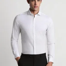 Peter England White Cotton Slim Fit Printed Shirt-picture-32