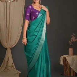 Saree Mall Teal green Viscose Self Saree with Blouse Piece-image-37