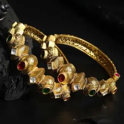 Priyaasi Artificial Stones Gold Plated Set of 2 Bangle Set-image-44