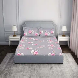 Spaces Essentials AW24 132 Violet 100% Cotton 132 TC Double Bedsheet with 2 Pillow Covers-image-0