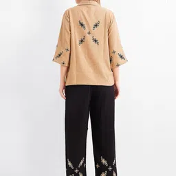 L&M Leisure and Moods Embroidered Linen Collared Shirt With Wide-Leg Trousers image 2