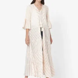 Saanjh Beige Striped Shrug image 4