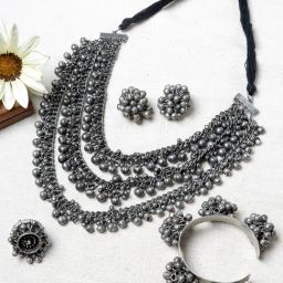Teejh Kimi Ghungroo Silver Oxidised Necklace Set-picture-8